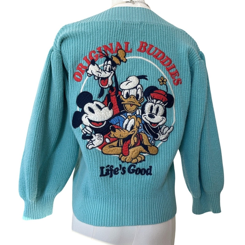 Moussy x Disney Knit Cropped Cardigan Embroidery Turquoise Blue One‎ Size